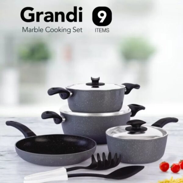 GRANDİ طقم أواني غير لاصقة من 9 قطع من الألومنيوم المقاوم للصدأ